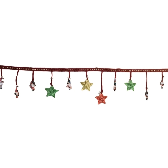 Hand Crafted Gold Beaded Garland Red Crochet Handmade Holiday Gnome decor 6-Feet - Picture 1 of 17